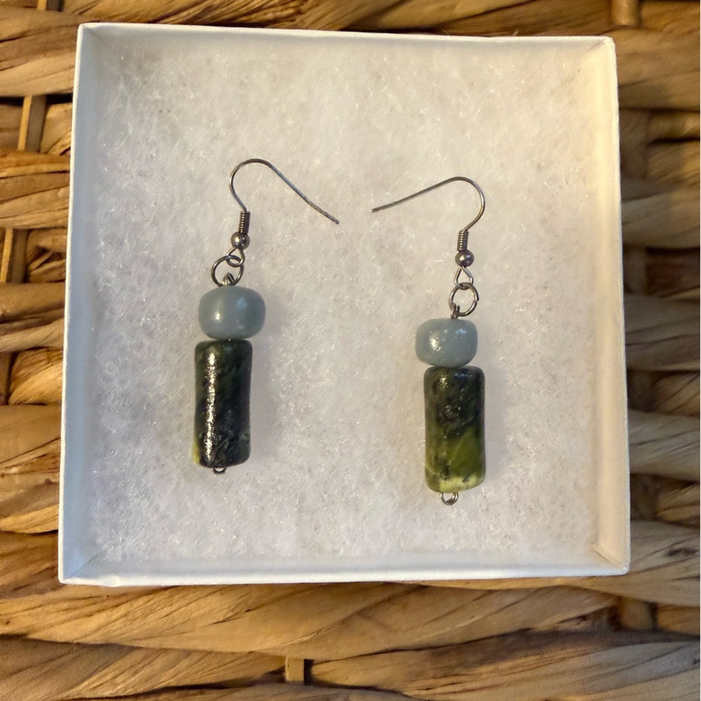 Handmade Green and Blue Stone Dangling Earrings